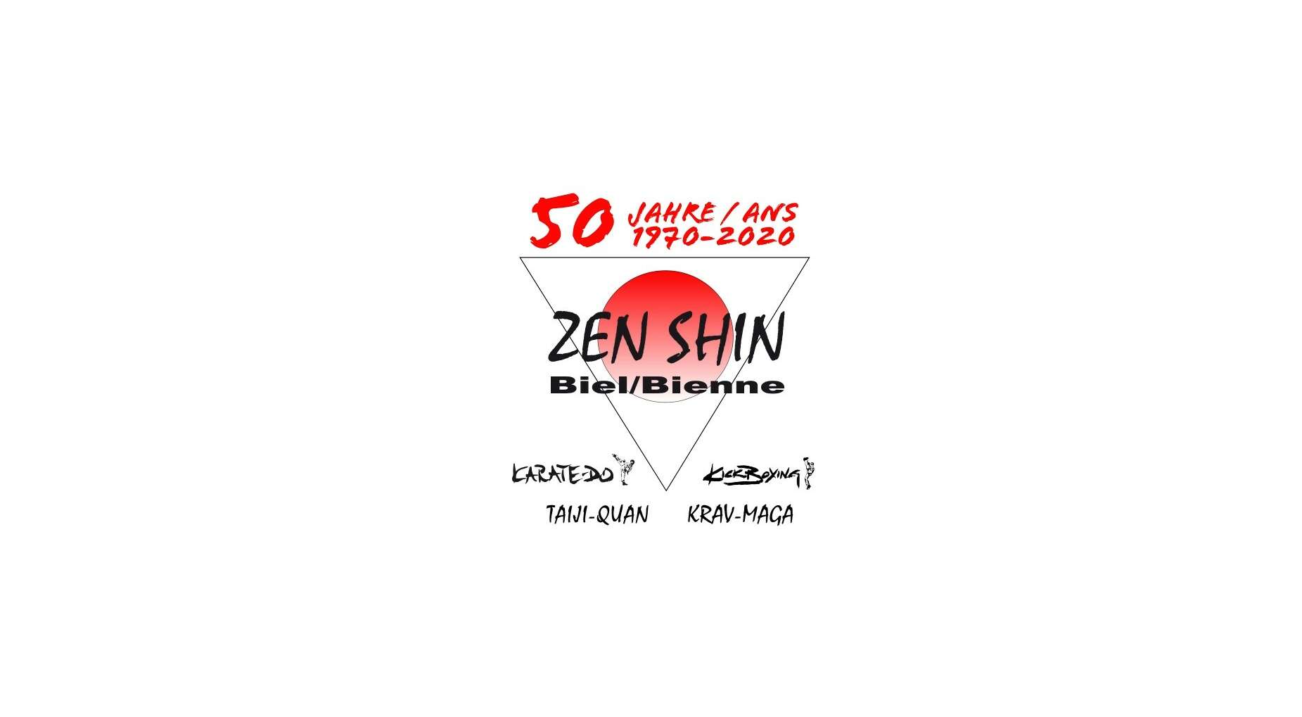 ZEN SHIN Logo Dreieck mit rotem Kreis mit Farbverlauf Schriftzug